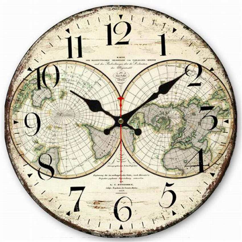 Relojes Antiguos Silent World Map DE velero reloj decoración del hogar para oficina estudio cocina Relojes de pared artística grande sin sonido tic-tac: Green World Map / 34cm(14inch)