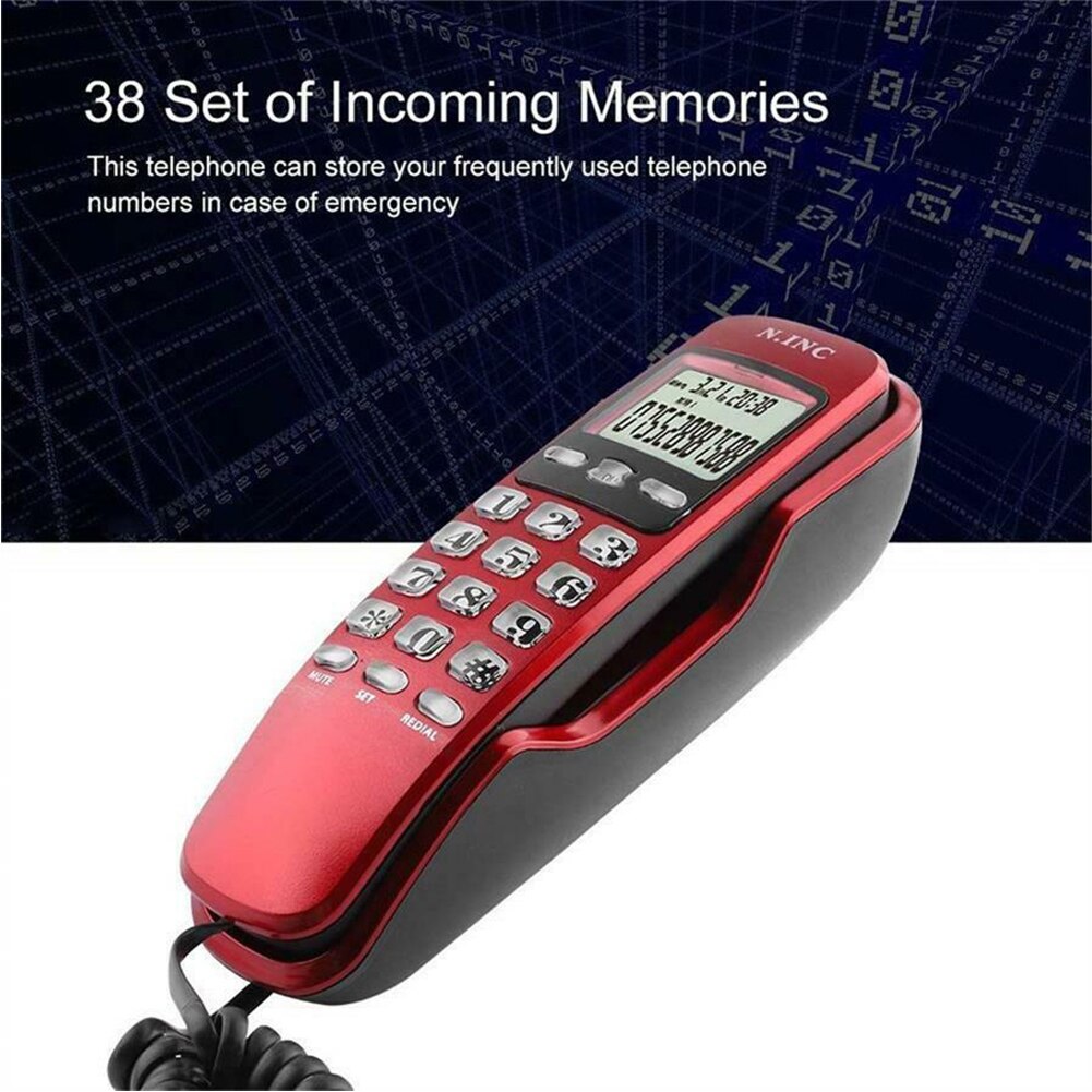 Mini Portable Home Office LCD Display Business Corded Telephone Wall Mounted Landline Caller ID Callback Ringtone Adjustment