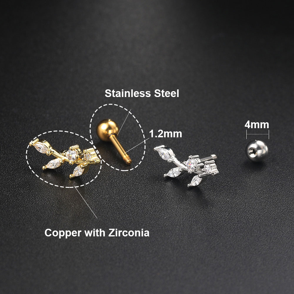 Conch Rook Helix Tragus Lobe Chain Hoop Earrings Zircon Cartilage Stainless Steel Stud Earring Piercing Jewelry