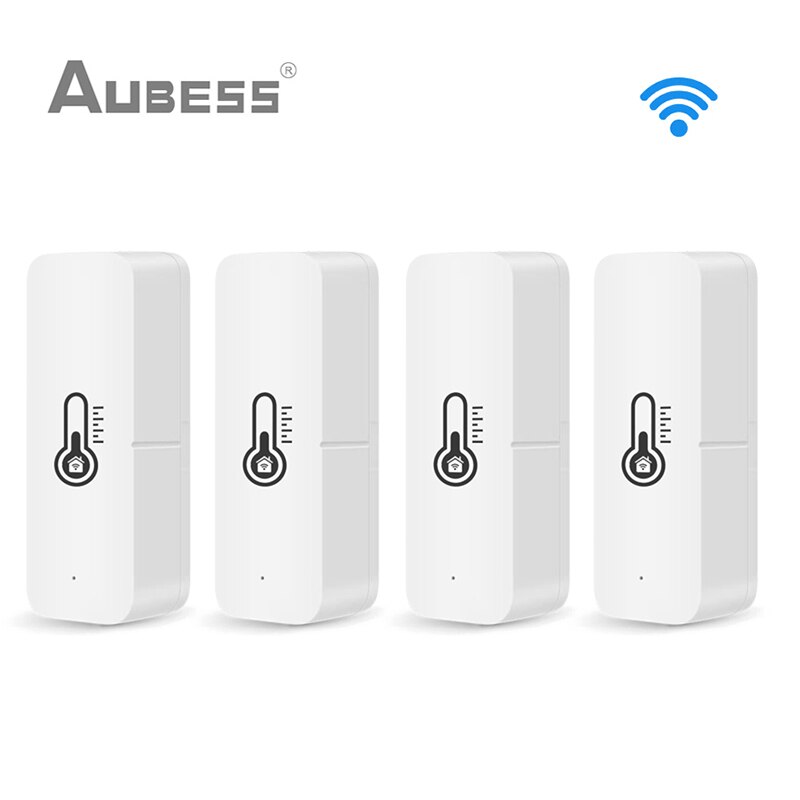 AUBESS Tuya WiFi Temperature And Humidity Sensor Indoor Hygrometer Controller Monitoring Works With Alexa Google Home Smart Life: 4Pcs