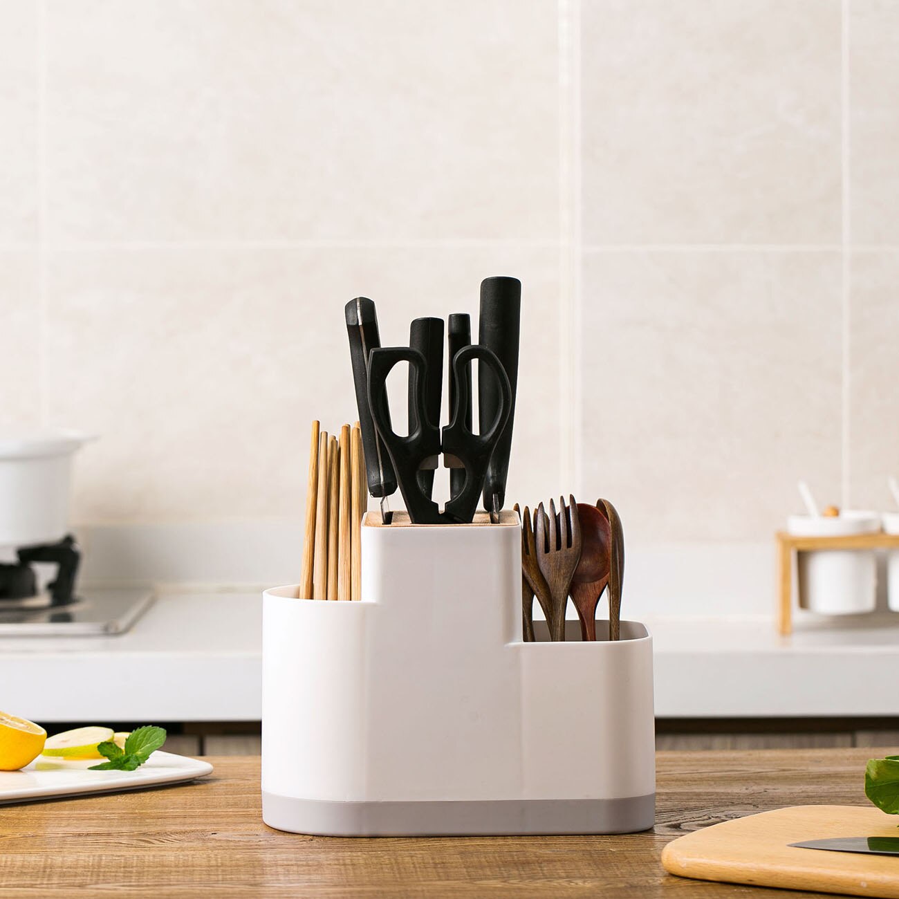 Køkken knivholder knivblok stand bordservice arrangør spisepinde gafler holder opbevaringsboks container køkkenopbevaringsstativ