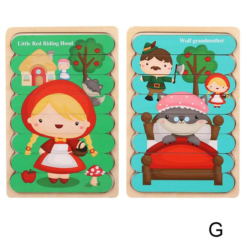 1pc Kids Wooden Toy Double-sided 3d Puzzle Stories Strip Puzzle Stacking Jigsaw Montessori Toy for Children Education