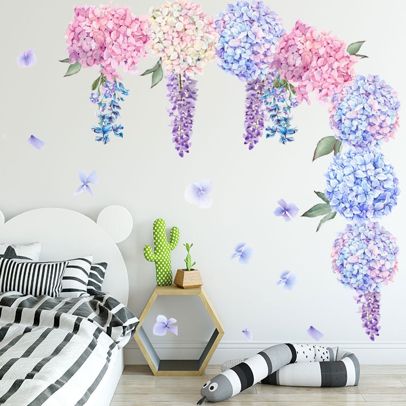 Purple Lavender Flower Wall sticker Living Room Bedroom Sofa Background Home Decor Combination Self Adhesive Stickers