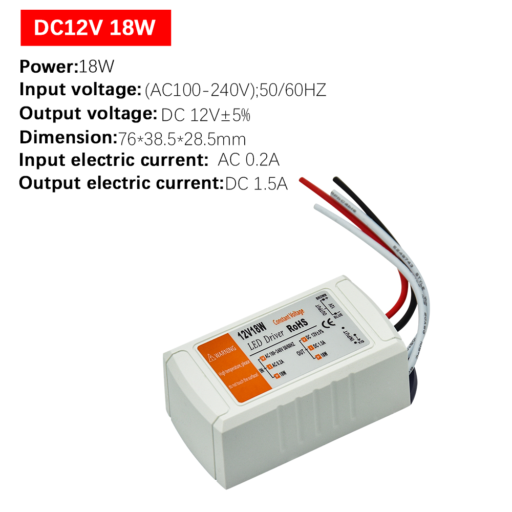 12 Volt Voeding 12V LED Driver 18W 28W 48W 72W 100W AC 110V 220V naar 12V DC Verlichting Transformator Adapter voor LED Strip CCTV: Black