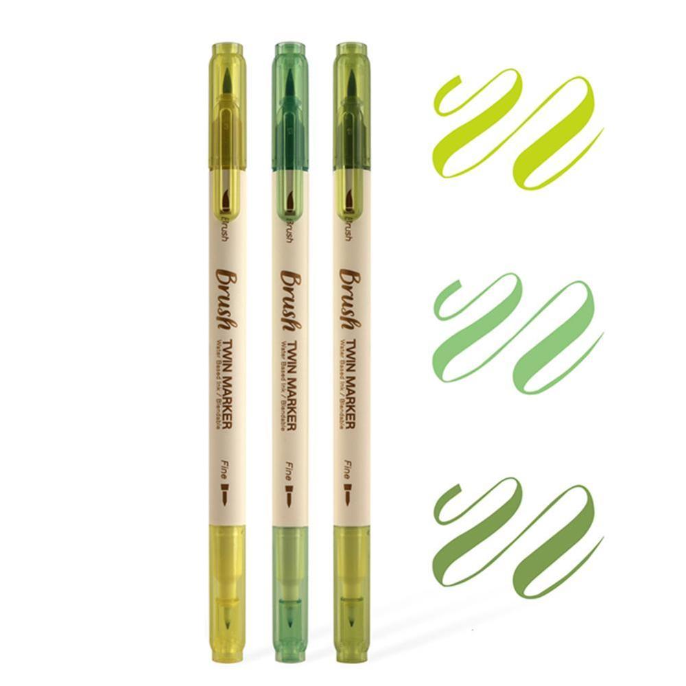 3 pçs highlighter caneta retro dupla cabeça escova caneta criativa arte marcador desenho pintura aquarela material escolar papelaria: F