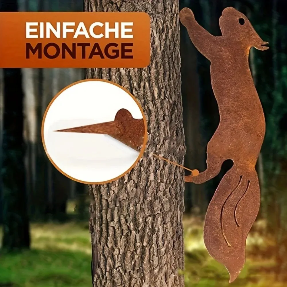 1pc Creatieve Boom Insert, Roestige Eekhoorn Silhouet Metalen Decoratie Boom Stakes, Tak Insert Decoratie Ijzer Art Silhouet
