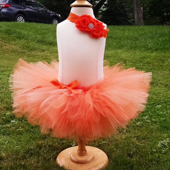 Retail meisjes oranje tutu rokken baby pluizige ballet tule pettiskirts met lint strik en bloemen hoofdband kinderfeest tutu's: Oranje / 2t