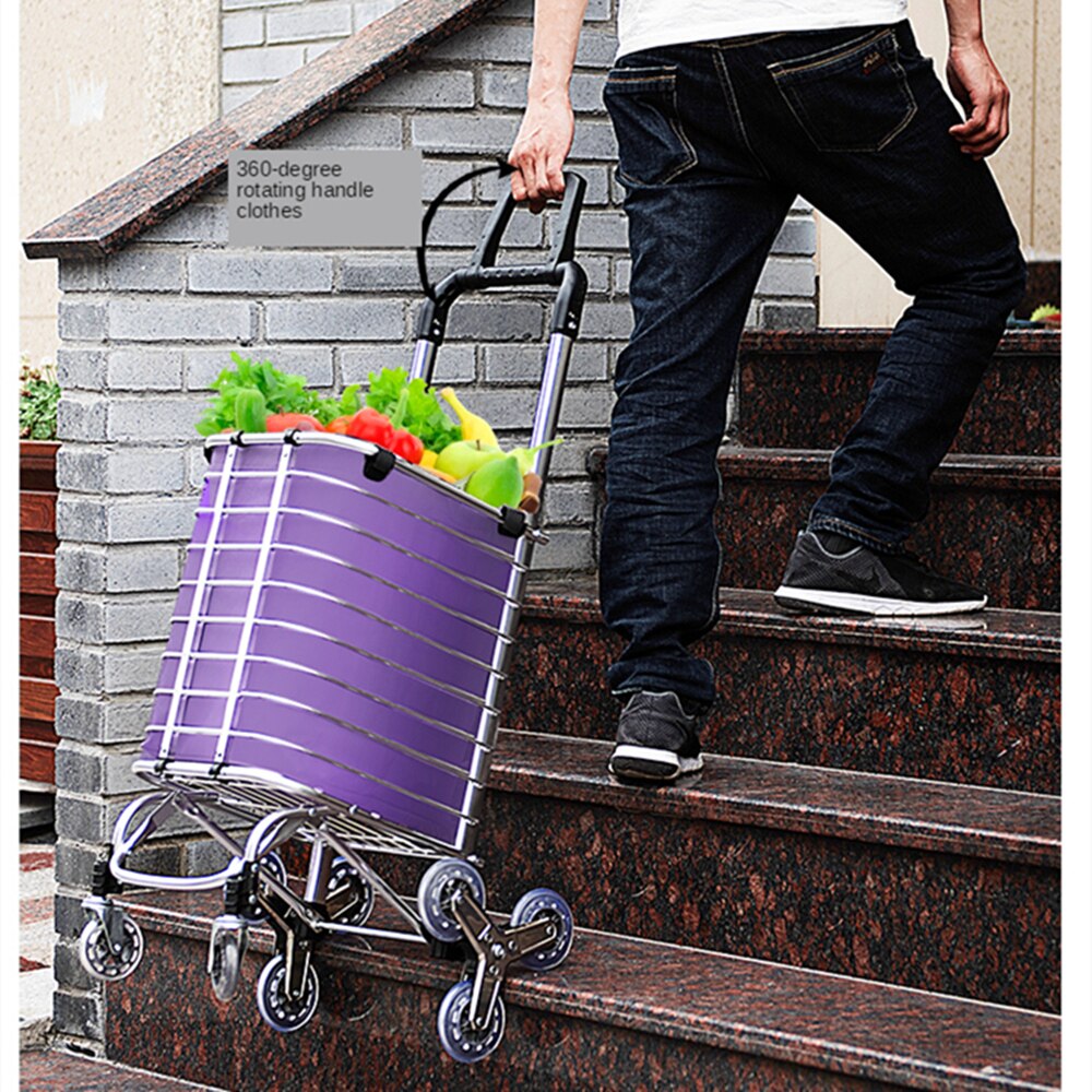B-LIFE Folding Shopping Cart with Cover Moving Chair Portable Grocery Utility Lightweight Stair Climbing Waterproof Canvas Bag