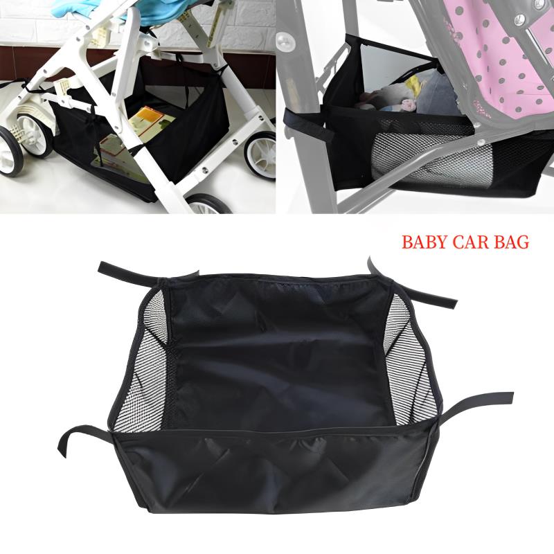 Portable baby stroller basket, newborn stroller hanging basket, infant stroller accessories, stroller floor basket organizer bag
