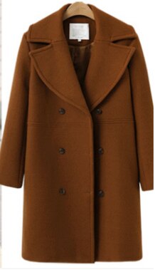 Manteau Double boutonnage en laine pour femme, veste mi-longue, grande taille, couleur Pure, streetwear, manches longues, automne hiver: Brown / M