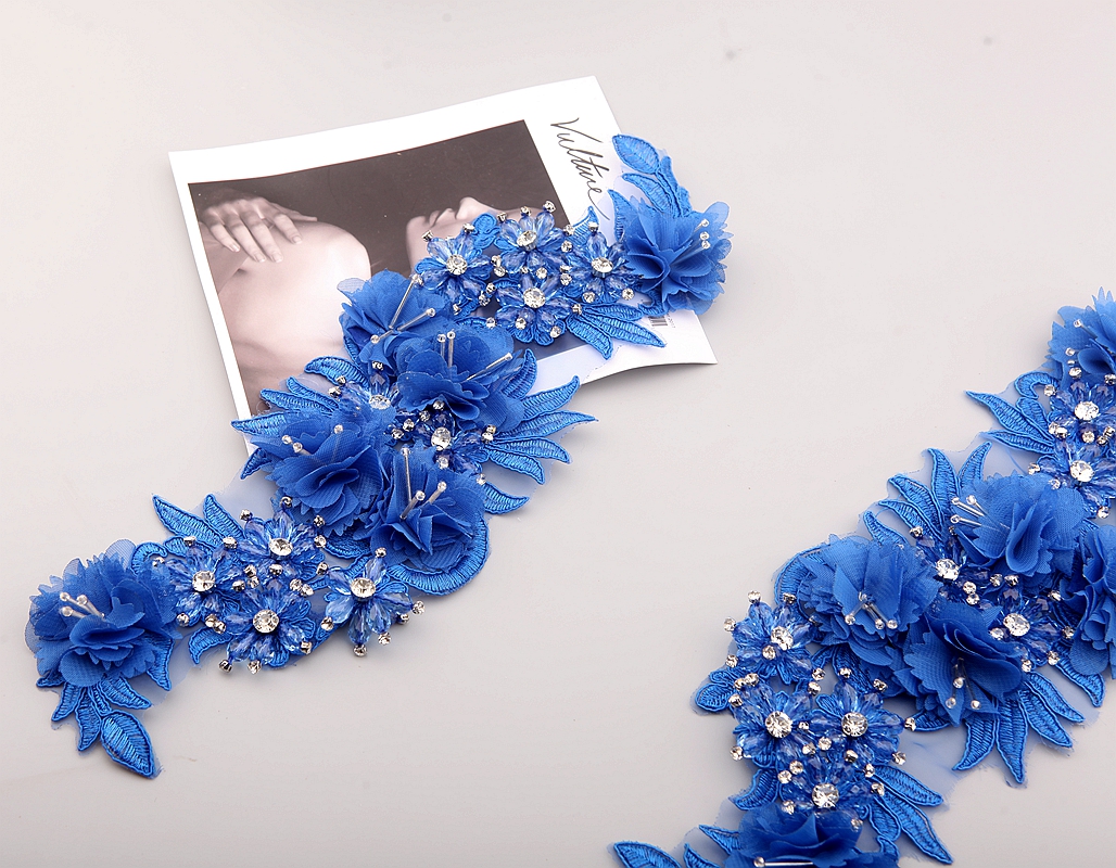 10 Color Beaded Sequins 3D Decals Mirror Flower Lace Fabric Evening Dress Front Chest Back Applique Patch Decoration: Gun Metal