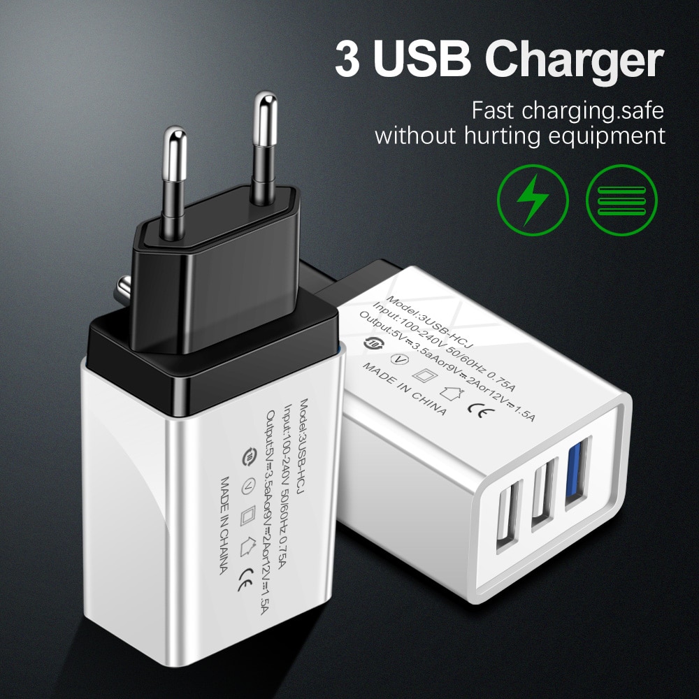 3 Ports USB Charger Fast Charging Wall Mobile Phone Charger For iphone Samsung S10 S9 Plus Xiaomi Huawei P20 USB Power Adapter