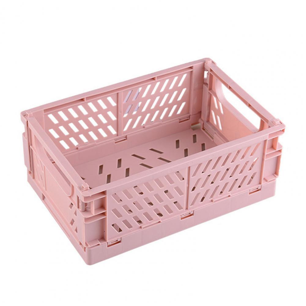 Storage Crate Stackable Large Capacity Multifunctional Foldable Kitchen Warehouse Basket: Pink L