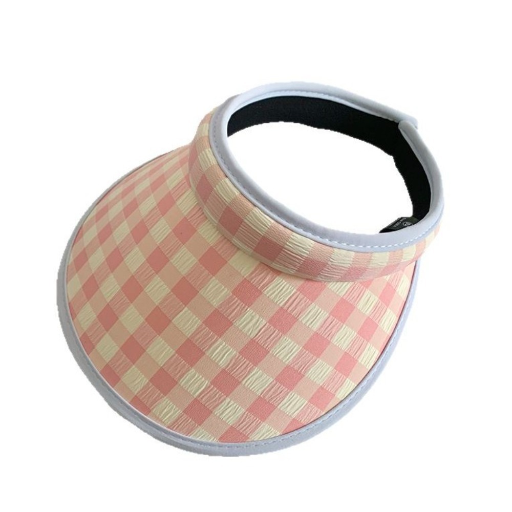 Plaid Print Large Brim Sun Hat Hair Hoop Style Pastoral Style Summer Empty Top Cap Breathable Anti-UV Sun Protection Hats Girl: green