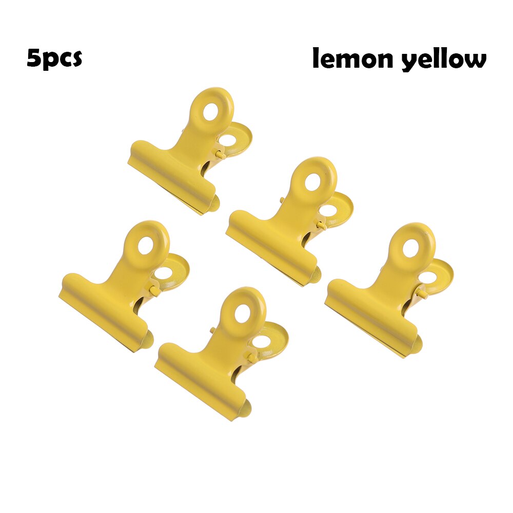6/5Pcs Stainless Steel Binder Clip Metal Bag Clips Letter Paper Photo File Clamps Calendar Food Sealing Tools Kitchen Supplies: lemon yellow