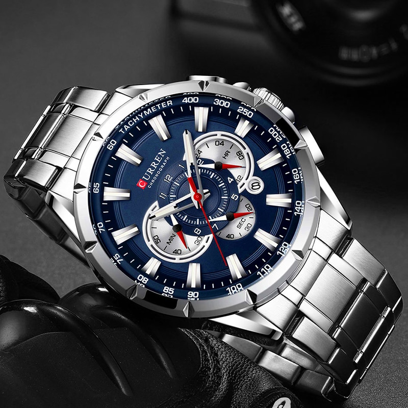 Curren herenhorloges topmerk luxe chronograaf quartz herenhorloge waterdicht sportpolshorloge heren roestvrijstalen mannelijke klok