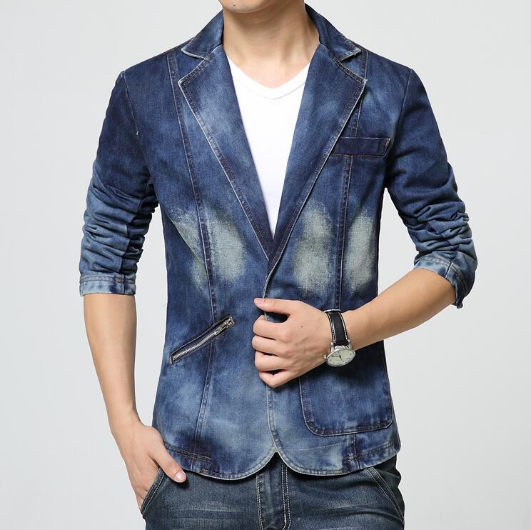 Men Slim Fit Blazer Denim Blazer Cowboy Jacket Denim Blazer Men Slim Fit Cowboy Male Single-breasted Leisure Mens Suit