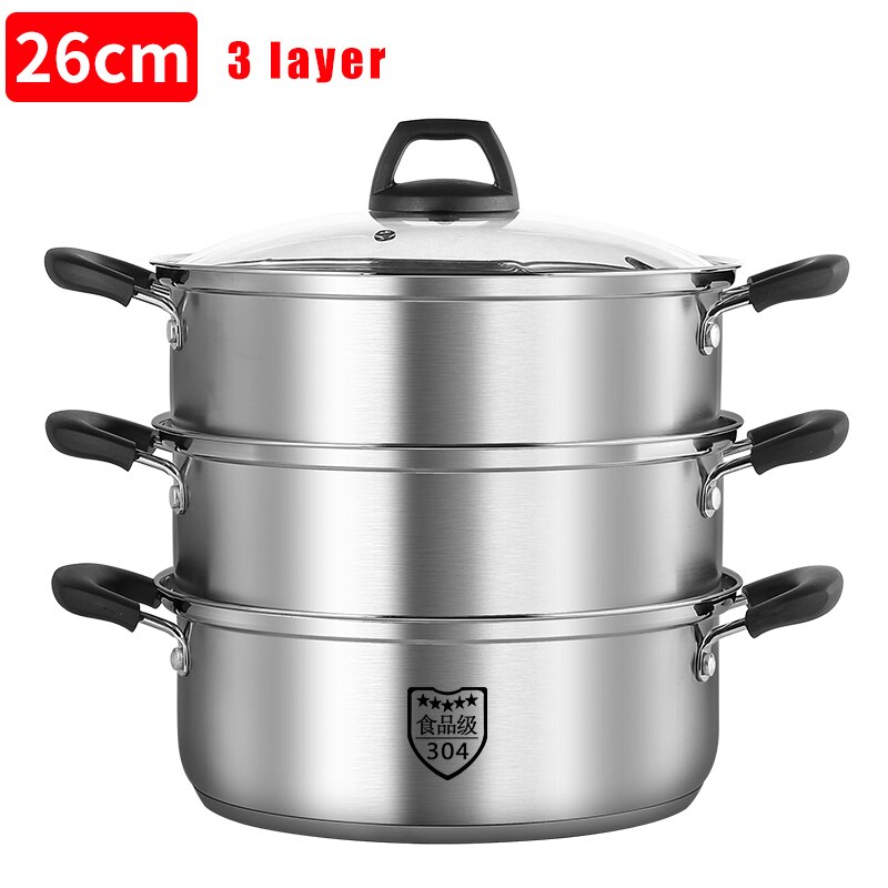 Haus Küche Dampf Topf Suppe Topf Edelstahl Topf Multi-funktion Kochgeschirr Topf: 26CM-drei Schicht