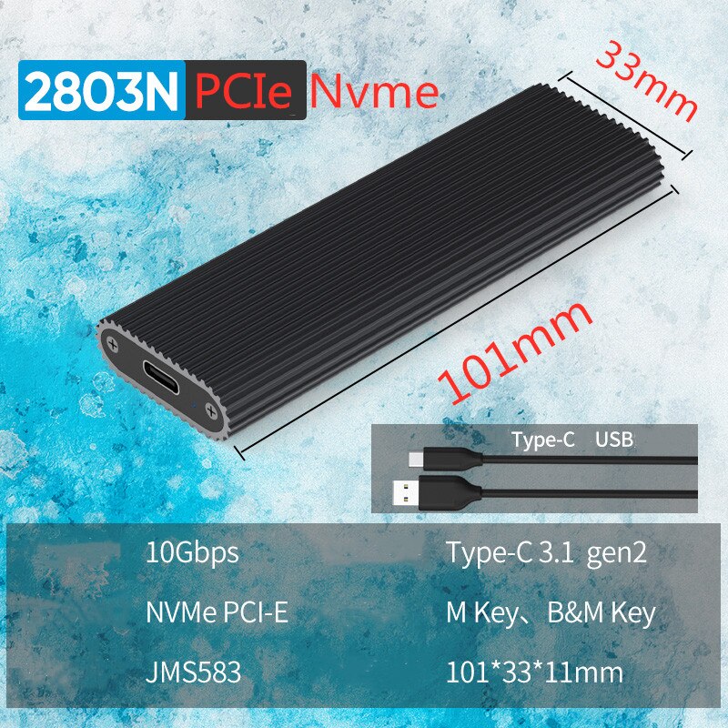 Custodia esterna SSD blueinfinite NVME M.2 porta usb tipo-c custodia SSD USB 3.1 10Gbps M.2 custodia per disco rigido SATA NVME/NGFF: M2803N-NVMe-C-A