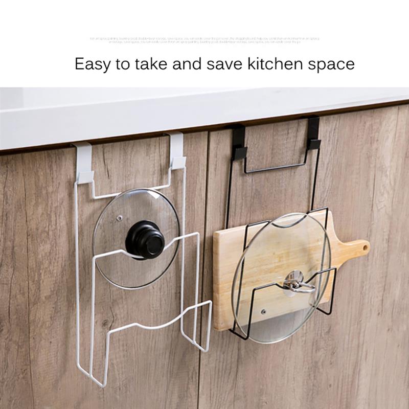 Kjøkkendør bak jern oppbevaringsstativ pannelokk holdere spikerfri skapdør henger stativer for skjærebrett grytetrekk