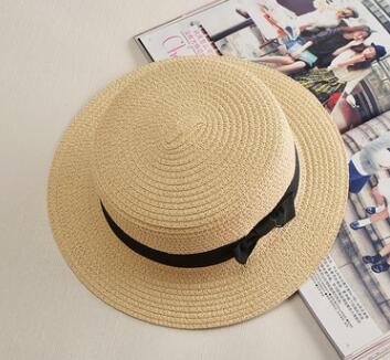 Rep platt hatt halm solskydd kvinnlig halm rosett utomhus sol strand hatt sommar hattar kvinnor keps panama kepsar: 1