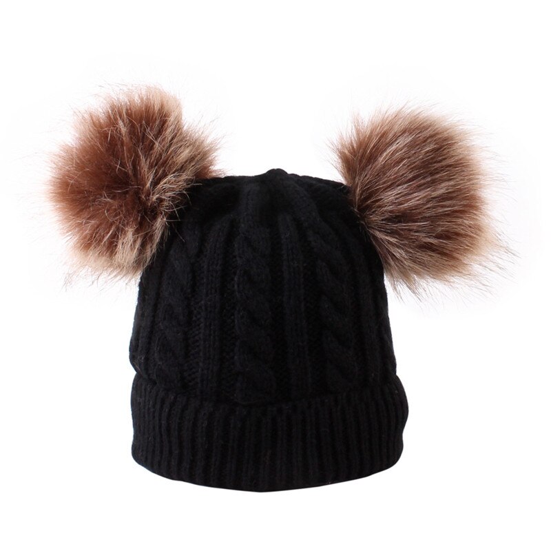 BalleenShiny Baby Cute Pompons Hats Knitted Solid Winter Cap Fur Balls Woolen Beanies Elastic Hat For Boys&amp;Girls