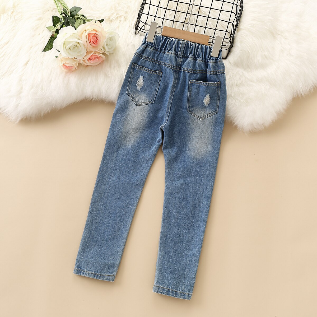 Casual Jongens Jeans Solid Elastische Taille Lange Kinderen Broek Mode Losse Gaten Jongens Denim Broek voor 6 8 10 12 jaar Kinderen