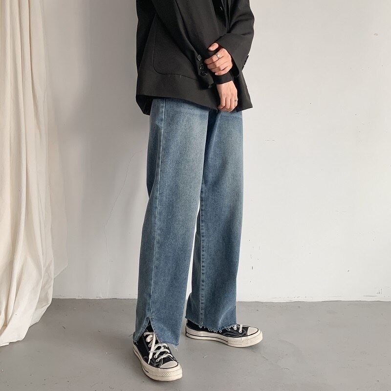 Baggy Jeans Men Side Slit BF Retro Plus Size 3XL Loose Mens Denim Trousers Straight All-match Spring Harajuku Trendy