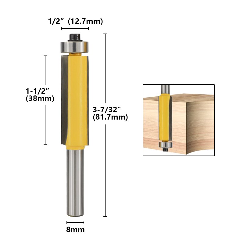 Mèche de routeur de coupe de queue de Hampton 1pc 8mm pour le peu de routeur de garniture affleurante en bois avec la fraise de carbure guidée par roulement: 8x38mm