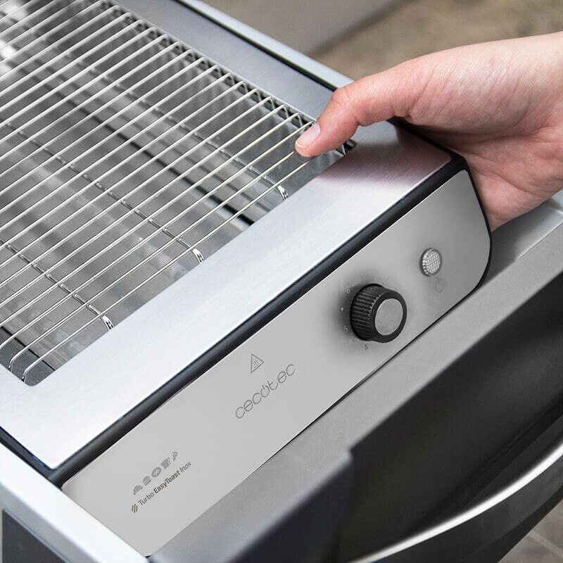 Cecotec Tostador Plano Turbo EasyToast Inox 900W de Potencia con 3 Resistencias de Cuarzo Calentar Eficiente Fácil de Usa y Limpiar
