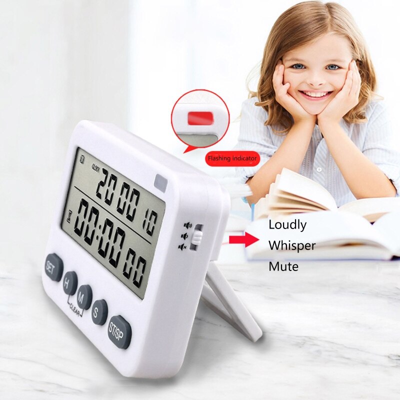 YS-218 Digital Timer 100 Hour Dual Count Down and Count Up Kitchen Timer with Magnet Hanging Bracket Large LCD Display