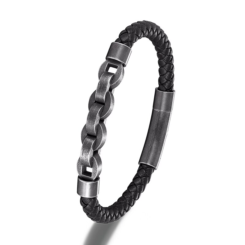 Vintage armbånd til mænd reb kæde smykker viking rustfrit stål læder mandlige armbånd motorcykel tilbehør venner: Vintage sort 2 / 21cm