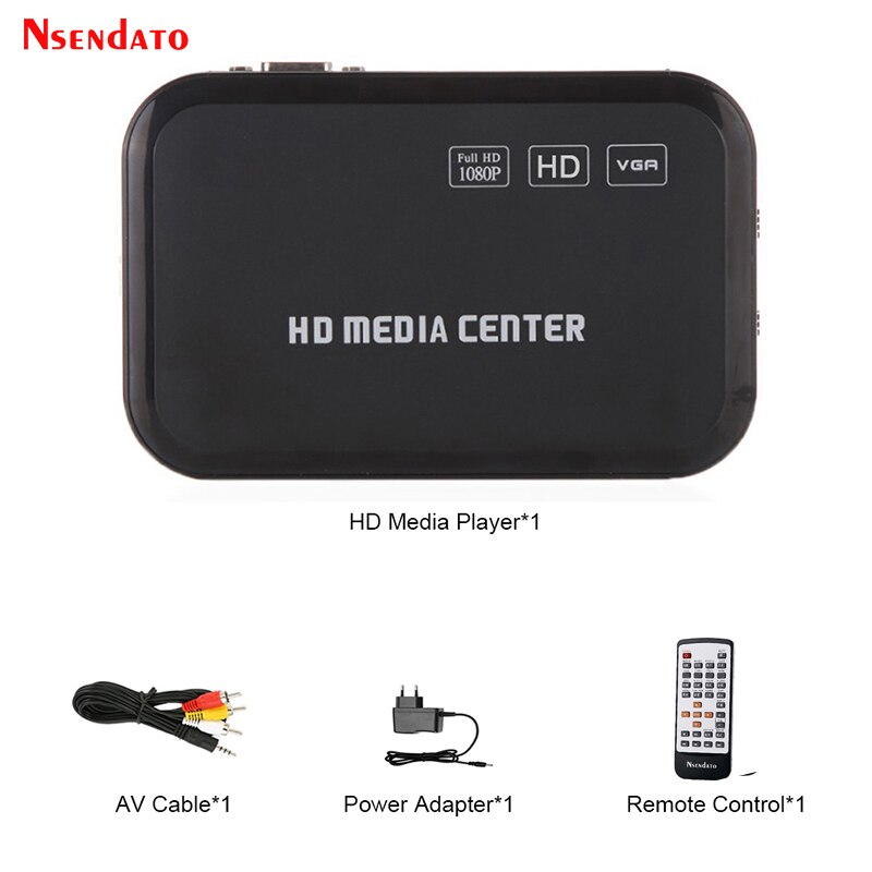 1080P Full HD Media Player Center Multi Media Video Player for HD VGA AV USB SD/MMC Port Remote Control YPbPr Cable mkv H.264