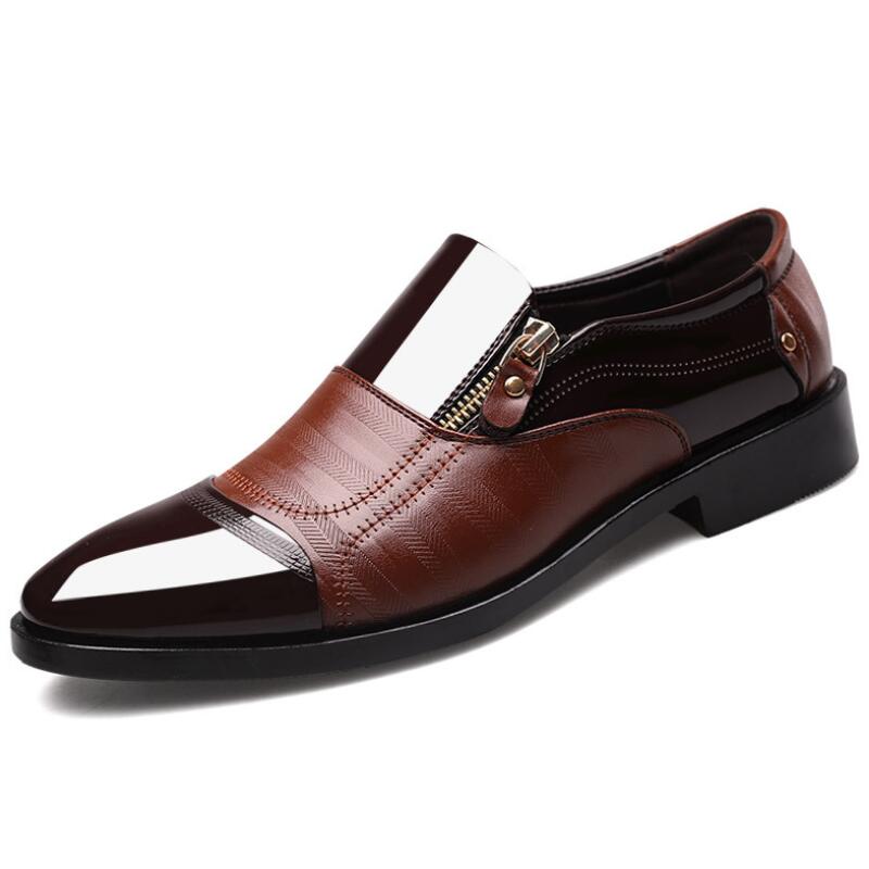 Business Luxury OXford Shoes Men Breathable Leather Shoes Rubber Formal Dress Shoes Male Office Party Wedding Shoes Mocassins ty: Zip Brown / 12