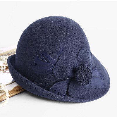 Beckyruiwu up-turn brim flower 100%  uldfilt hatte dame banket formel uld fedora hat
