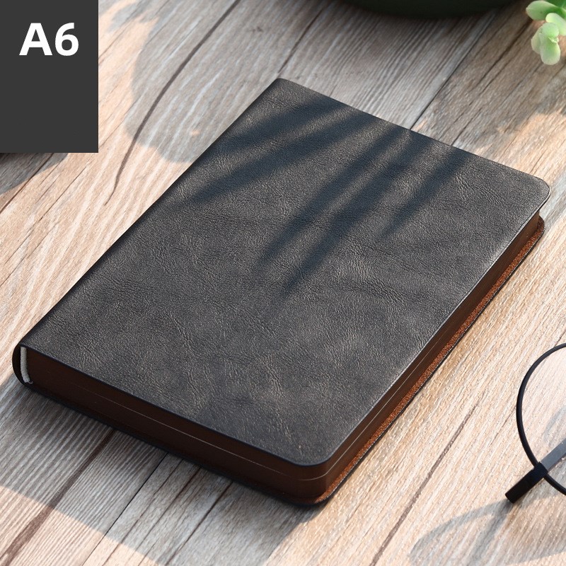 Portable mini notebook small notepad Exquisite printing book Students learn to write and office notebooks Leather A6 notebook: black