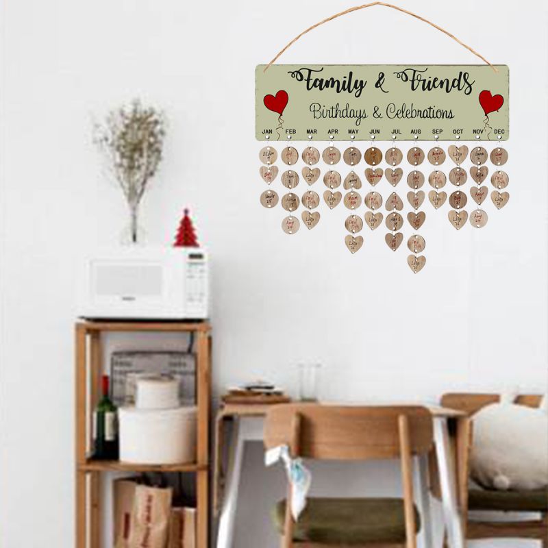 Casa Advento Calendários de Madeira Placa do Sinal Placa de Bétula Lembrete de Aniversário Amigos Da Família DIY Pendurado Calendário Data Marca Home Decor