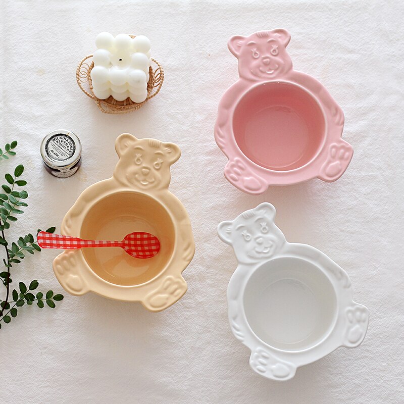 Korealainen ins style retro söpö karhukulho jälkiruokalautanen keraaminen kulho aamiaiskulho keraaminen kulho vintage kulho kaurajogurttisalaattiruoka