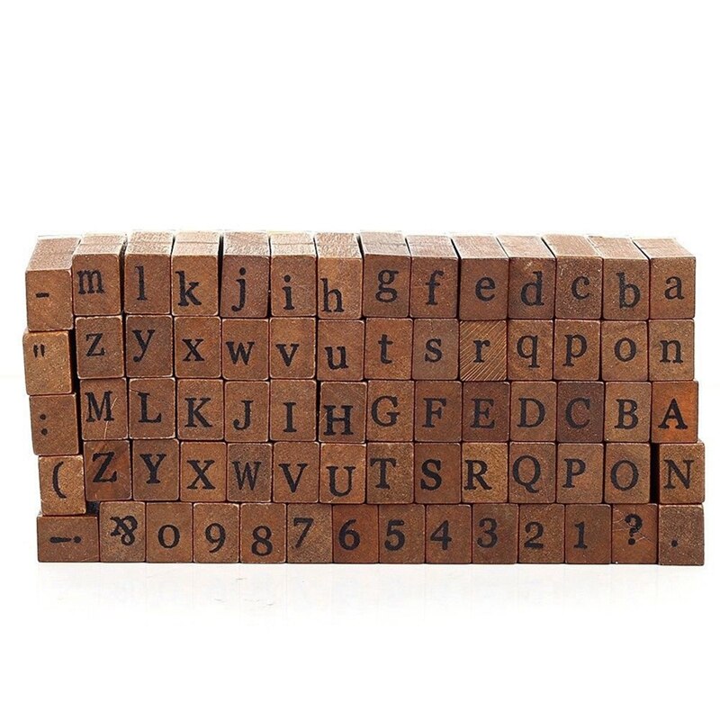 70Pcs Multi-Purpose Wood Rubber Stamps Set Alphabet Letter Number Stamp with Wooden Box