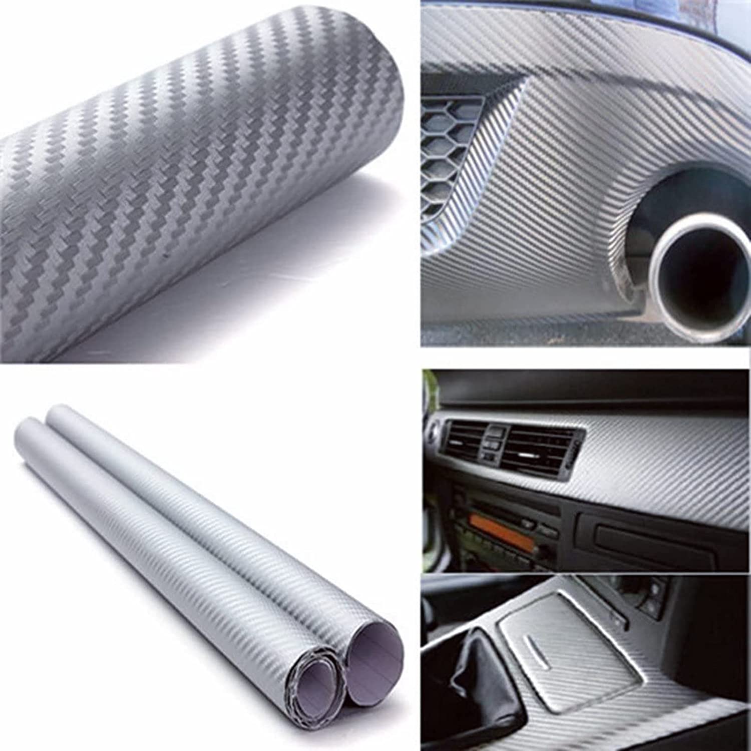 3D Fibra de Carbono Vinilo Coche DIY Wrap Sheet Roll Película Adhesiva Calcomanía - Color Rojo 127X30cm 50"X11.8" (Rojo): Plata