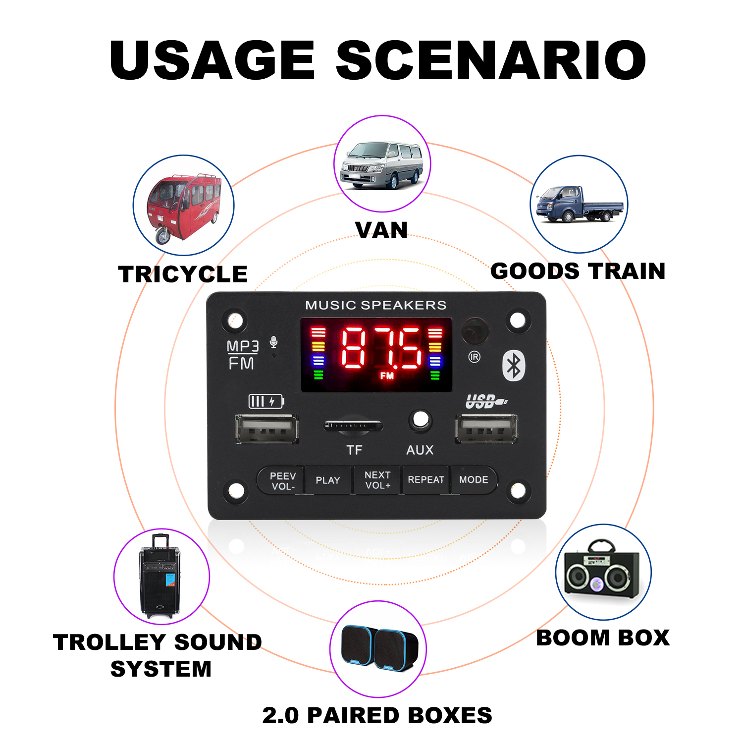 Bluetooth 5,0 MP3 Decoder Board 2*40W 80W Verstärker Audio Player 12V DIY MP3 Player auto FM Radio Modul TF USB Mic Rekord Anruf