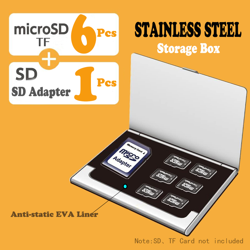 Micro SD Card Case Holder Storage Organizer, Ultra Slim stainless steel Portable TF MSD Memory Card Storage: Silver