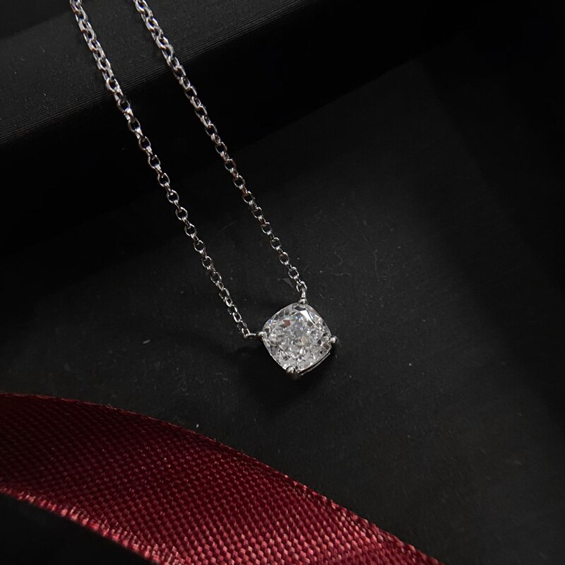 Oevas 7*7Mm Hoge Carbon Diamant Fonkelende Zirkoon 100% 925 Sterling Zilveren Hanger Ketting Voor Vrouwen Bruiloft fijne Sieraden
