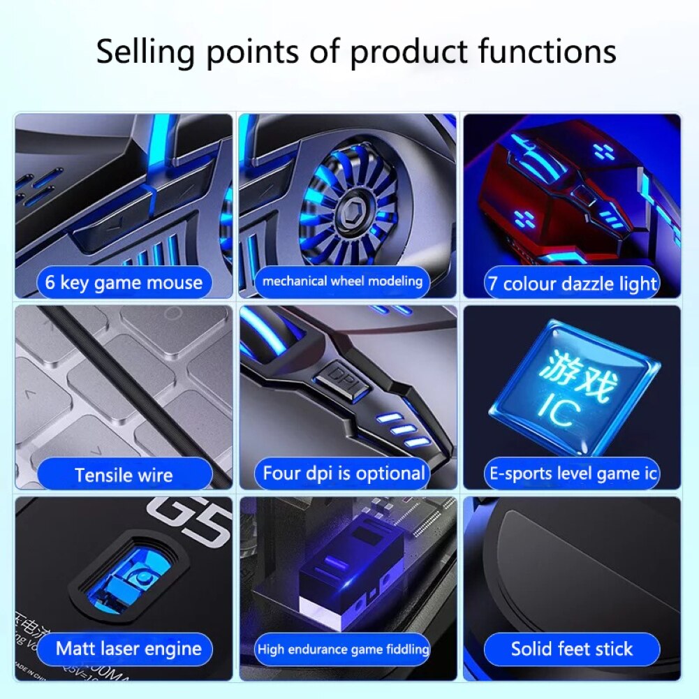 Più nuovo G5 Professionale Ergonomico Gaming Mouse 7 Colori di Retroilluminazione USB Wired Silenzioso Mouse Per Gamer 3200 Dpi Mouse Per PC/Del computer portatile