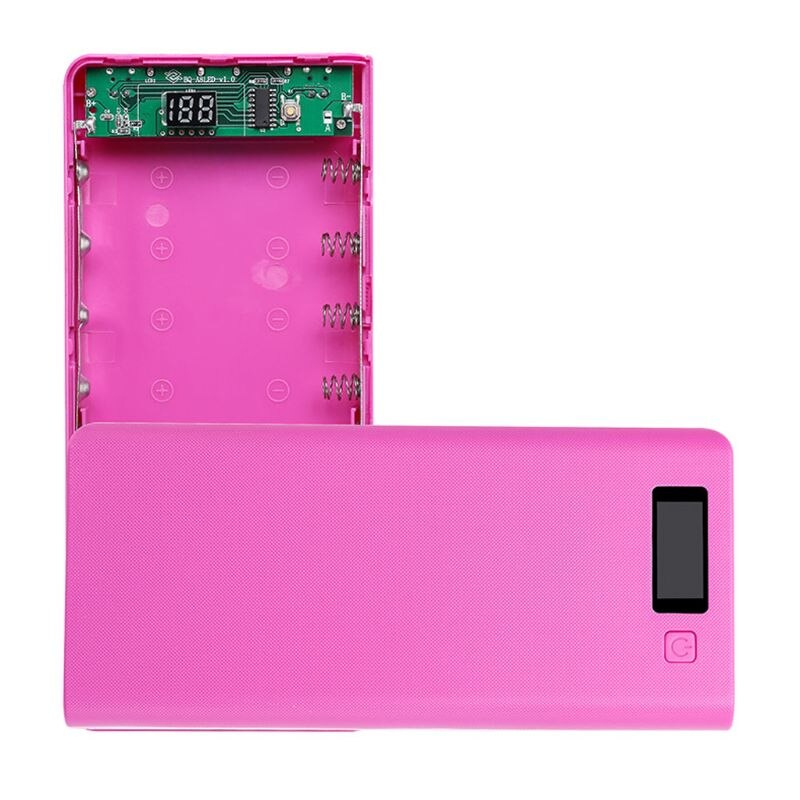 8X18650 Batterijen Diy Power Bank Box Holder Case Dual Usb Charger Led Q6PA: Hot Pink