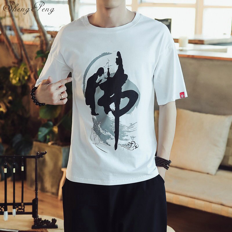 Vêtements traditionnels chinois pour hommes vintage oriental mens t-shirt hommes luxe décontracté col rond t-shirt Q694