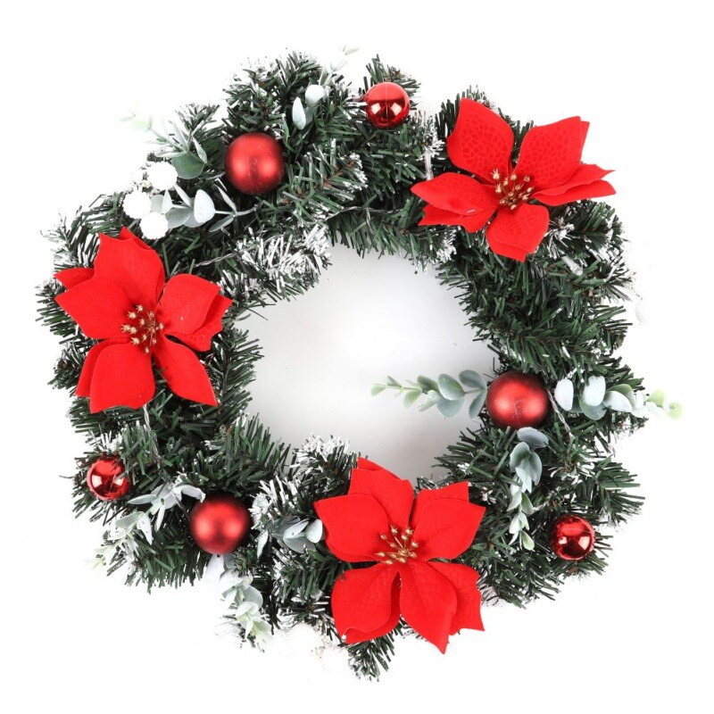 Artificial Pine Cones Berries And Flowers Tree Christmas Wreath Hanging Ornaments LED Flowers Door Decoration: Red / 25cm
