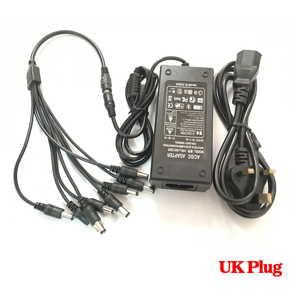 AHCBIVN 12V 5A 8CH Power Supply CCTV Camera Power Box 8 Port DC+Pigtail COAT DC 12V Power Adapter