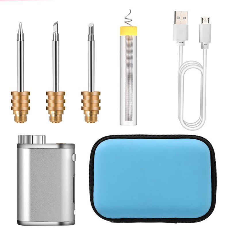 Wireless battery soldering iron USB portable rechargeable soldering iron 1W-75W power adjustable soldering iron set: Silver