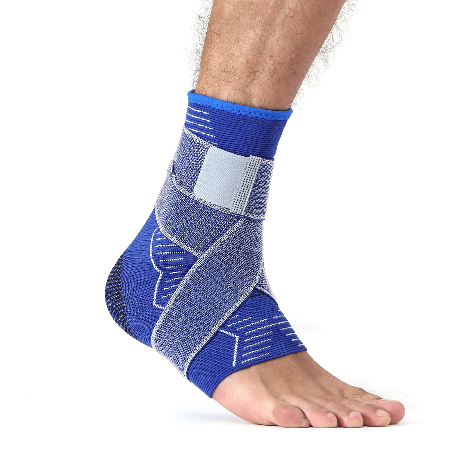 Blauw Breien Compressie Enkel Brace Mouwen, Voet Bescherming Met Anti-Slip Band, voor Sport Fitness, Mannen En Vrouwen